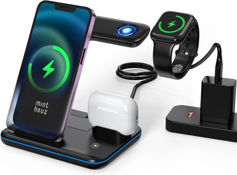 Minthouz 18W Fast Wireless Charger Station for iWatch (Charger NOT included), AirPods, Compatible with iPhone