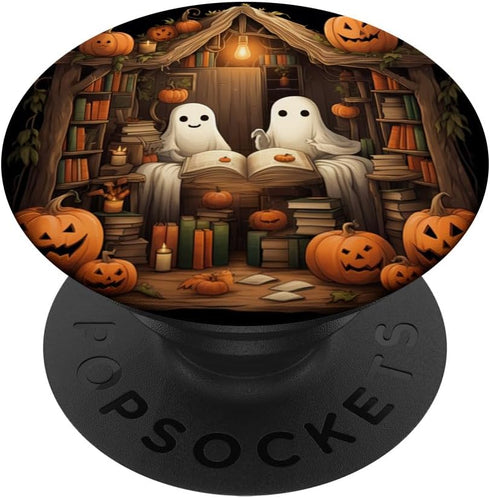 Cute Ghosts Reading Books Halloween Librarian Book Lover PopSockets Standard PopGrip