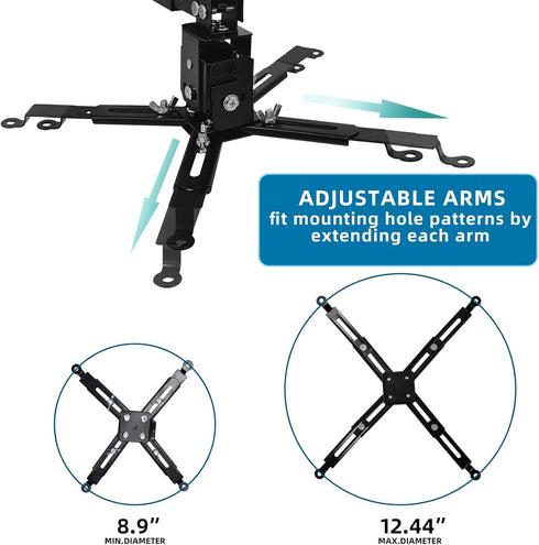 Projector Mount, Universal Ceiling Wall Mount with 25.5-inch Expansion Arm, Height Adjustable for Home and Office