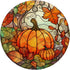 Halloween Pumpkin Fall Leaves Round Stained Glass PopSockets Standard PopGrip