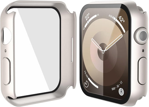 Misxi 2 Pack Hard PC Case with Tempered Glass Protector for Apple Watch 41mm, Lightweight Anti-Drop Cover