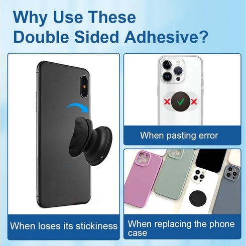10pcs Sticky Adhesive Replacement for Socket Grip Base, Strong Double Sided Tapes & Cleaning Prep Pads