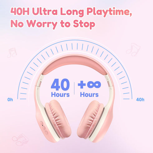 EarFun Kids Bluetooth Headphones, K2 Kids Headphones with Volume Limited, 40H Playtime, Foldable Over-Ear Headphones
