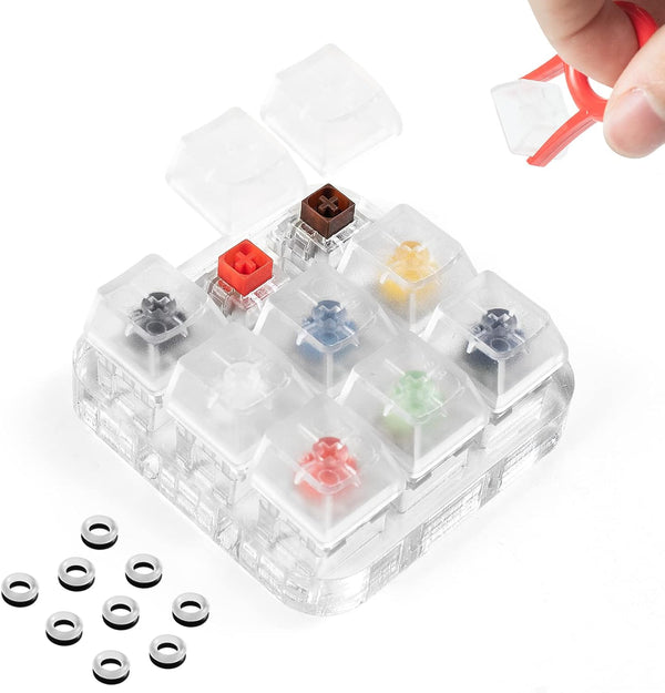 Kailh BOX Switch Tester Mechanical Keyboards 9-Key Switch Testing Tool with Keycap Puller and 18 O Rings, Navy Jade Red
