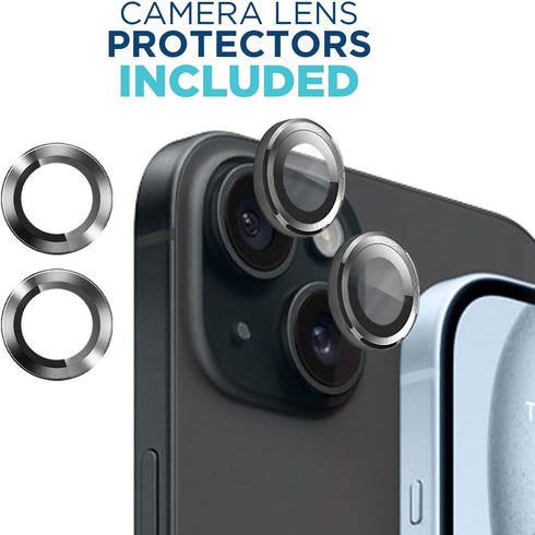 Tech Armor Screen Protector for iPhone 15 Plus 6.7 inch - 3 Pack Ballistic Tempered Glass + Bonus Camera Lens Protectors