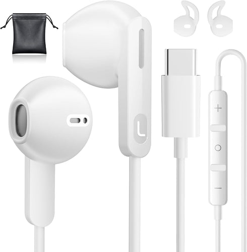 Type C Earbuds USB C Headphones for iPhone 15/15 Pro/15 Pro Max Samsung S24 with Microphone Noise Isolation Stereo