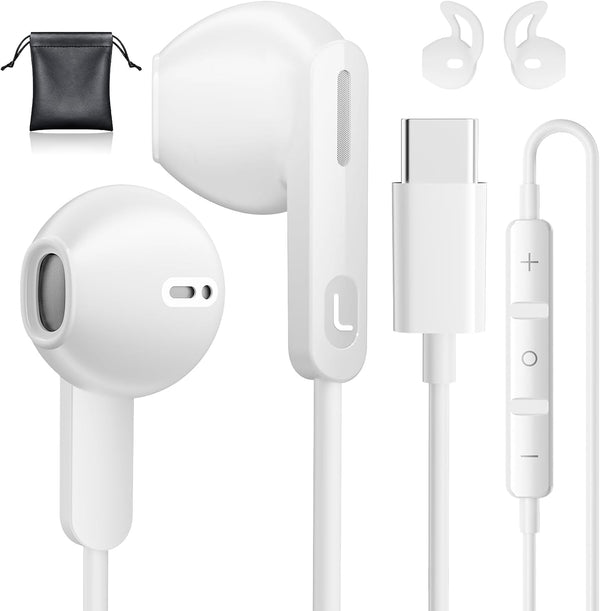 Type C Earbuds USB C Headphones for iPhone 15/15 Pro/15 Pro Max Samsung S24 with Microphone Noise Isolation Stereo