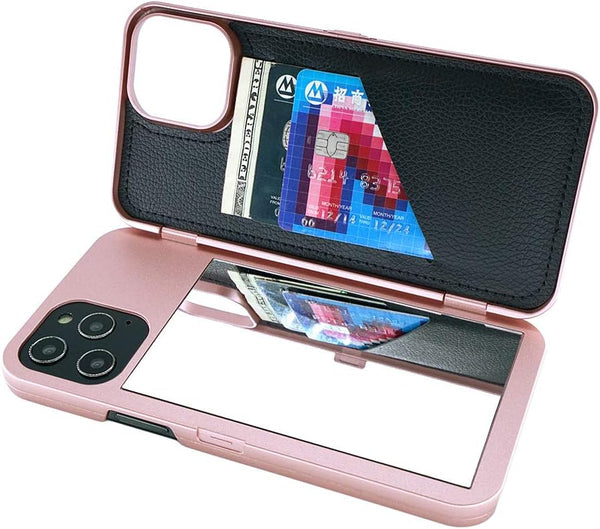 for iPhone 12 Pro Max Case, Built-in Mirror Shockproof Card Holder Cover Wallet Case for 6.7 Inch iPhone 12 Pro Max,