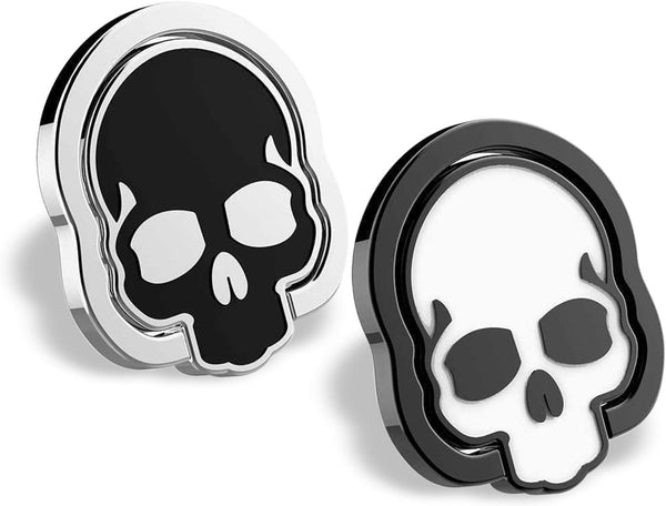 homEdge Cell Phone Skull Ring Grip, 360° Adjustable Finger Ring Holder, Set of 2 Packs - Black and White for Magnetic