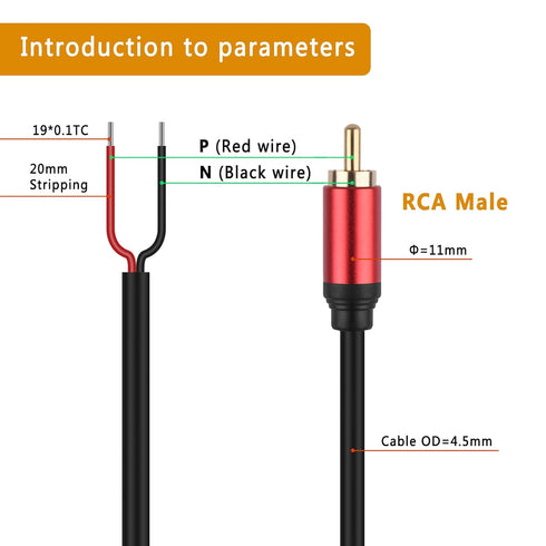 2Packs Speaker Wire RCA Audio Male Plug Jack Connector Adapter to Bare Wire for Amplifier, Receiver, Speakers
