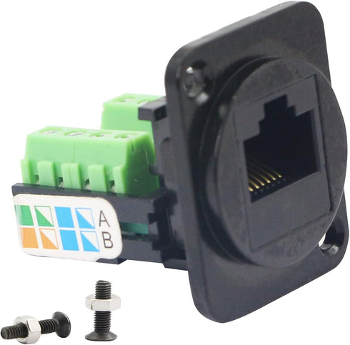 RJ45/8P8C D-Type Panel Mount Ethernet Extender Cat5E Terminal Solderless Network Adapter with Screw