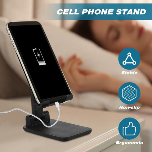 Wonderjune 12 Pcs Cell Phone Stand Desk Table Adjustable Angle Height Phone Stand Foldable Portable Mobile Holder