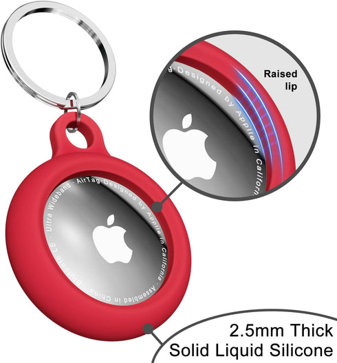 oakxco Silicone Airtag Keychain Holder, Cute Accessories for Kids, Luggage, Car Dog Collar, Waterproof Tracker (Red)