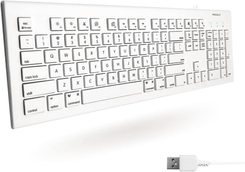 Macally Full Size USB Wired Keyboard for Mac and PC, Plug & Play with 15 Shortcut Keys for Easy Controls & Navigation