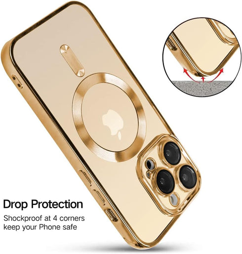 OOK Phone Case for iPhone 14 Pro Max with Camera Lens Protector, Anti-Scratch Shockproof Electroplated Slim Cover, Gold