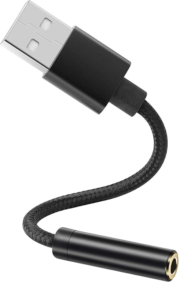 Pasow USB to 3.5mm Jack Audio Adapter - USB to Headphone Jack Adapter Cable with TRRS 4-Pole Mic-Supported