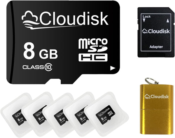 Pack of 5 Micro SD Card 8GB Flash Memory Card Micro SDHC C10 A1 U1 with Card Reader and SD Adapter (8 GB)