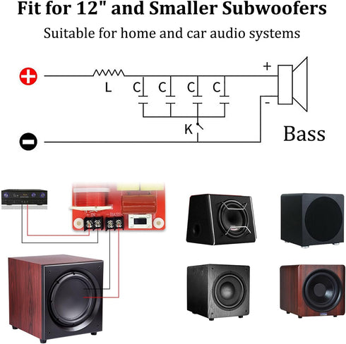 HiQltyla 350W 1-Way WEAH-86A 4 8 12") Bass Subwoofer Speaker Crossover, Adjustable Passive Crossover for HiFi Car/Home