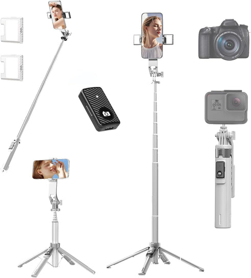 LingoFoto 53" Selfie Stick Tripod with Light & Wireless Remote, Extendable Aluminum Phone