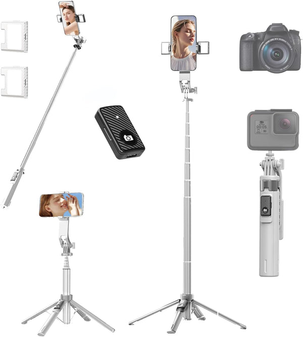 LingoFoto 53" Selfie Stick Tripod with Light & Wireless Remote, Extendable Aluminum Phone