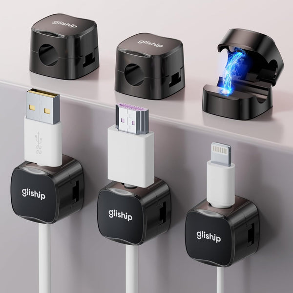 gliship [2025 Upgrade 6-Pack Magnetic Cable Clips - Cell Phone Cord Holder for