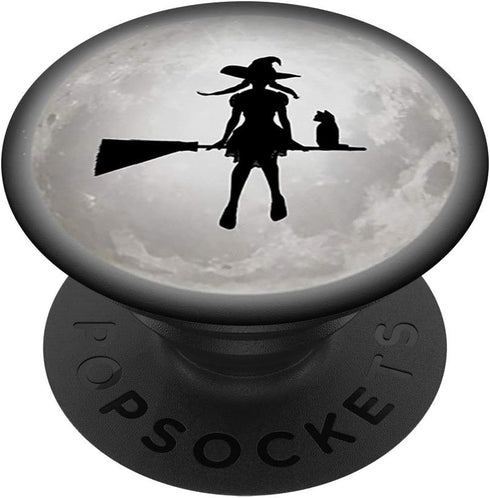 PopSockets Swappable PopGrip - Witch with Black Cat Full Moon Broomstick Halloween