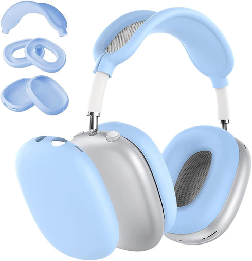 Sky Blue 3-in-1 Silicone Case Cover for Apple AirPods Max: Anti-Scratch Ear Pad, Ear Cups & Headband Protection.