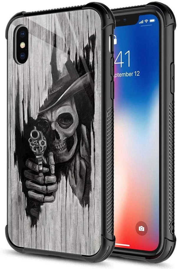 CARLOCA iPhone XR Case - Western Cowboy Skull Graphic Design, Shockproof Anti-Scratch Hard Back Case for Apple iPhone