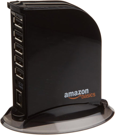 Amazon Basics 7 Port USB 2.0 Hub Tower with 5V/4A Power Adapter, Plug and