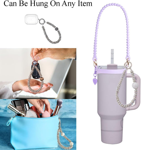 MGQILING Diamond Phone Charm with Tether Tab, Luxury Bling Diamond Pearl Glitter Wrist Strap, Anti-loss Lanyard for