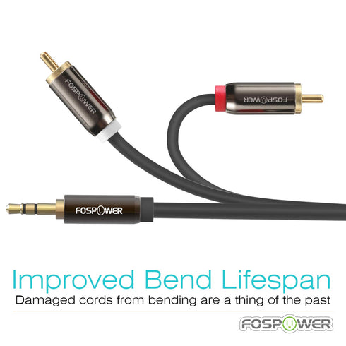 FosPower 3.5mm to RCA Cable (10FT) Male to Male Stereo Aux Cord, 24K Gold Plated Y Splitter Adapter Design