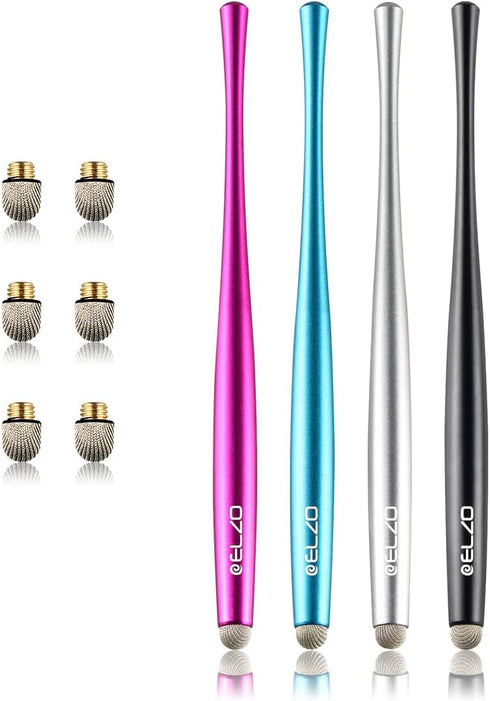 Elzo Premium Metal Slim Capacitive Stylus Pens Combo 4 Pcs Tips for All Touch Screens, Black, Silver, Light Blue & Rose