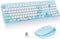 Fogruaden Wireless Keyboard and Mouse Combo, 2.4GHz Retro Typewriter Keyboard, 104 Full Size Round Keycap Cute Computer