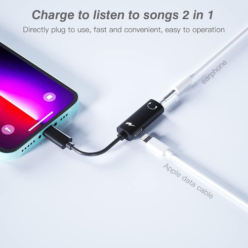Lightning to 3.5mm Adapter for iPhone, 2in1 Dongle AUX Cord Converter for Apple MFi Certified 13/12/11 Pro Max
