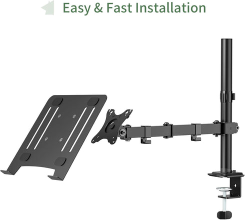 UPGRAVITY 17 inch 14-32 17.6 lbs, Clamp/Grommet 75/100mm Laptop Desk Mount, Single Laptop Stand Arm with Vented Tray