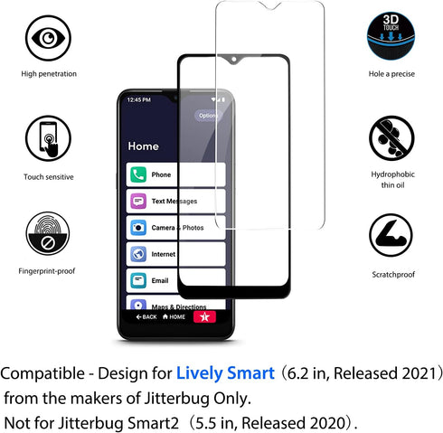 Ailiber (2 Pack) Compatible with Lively Smart Screen Protector, Jitterbug Smart3 5007S, Anti-Scratch, HD Clear, Bubble
