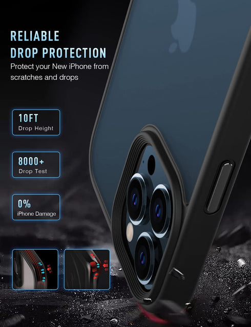 Mgnaooi iPhone 13 Pro Case, Black Translucent Matte Back with Aluminum Alloy Keys, MIL-Grade Shockproof