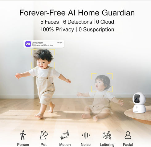 CINMOORE 3K 5G 2-Way Upgraded Security Camera Indoor, Free Time Lapse, AI Tracking & Face ID, PTZ WiFi Dog/Pet/Baby