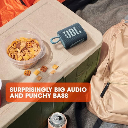 JBL Go 3 Portable Speaker with Bluetooth, Built-in Battery, Waterproof and Dustproof, Blue