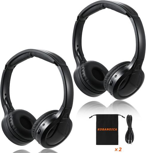 Infrared Headphones for Car DVD - Universal 2 Channel IR Headphones, On-Ear Wireless (2 Pack)