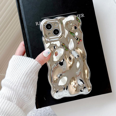 Cute iPhone 11 Case: Girly Silver Plating Curly Wave Frame, Shockproof Meteorite Shape & Kawaii Bubble Design.