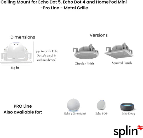 Splin Ceiling Embedded Mount Stand for Smart Speaker Alexa Echo Dot 4th & 5th Gen, Amazon, HomePod Mini, Apple— Pro