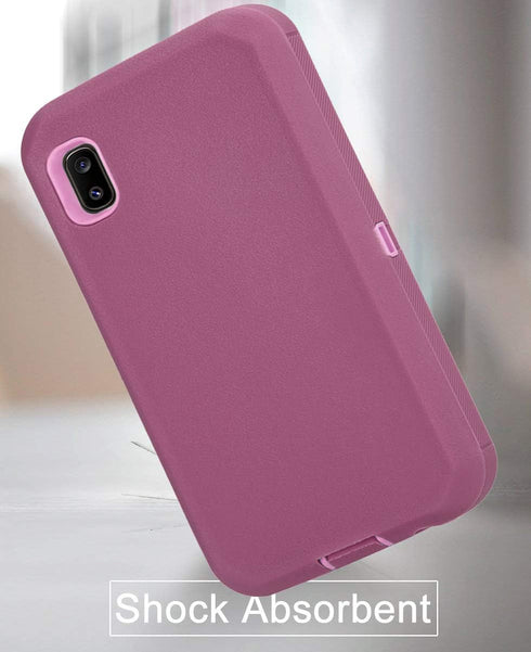 Galaxy A10E Case with Built-in Screen Protector, Tri-Layer Heavy Duty Full-Body Shock Absorption Cover - Wine/Pink