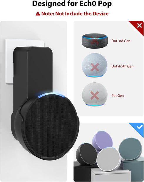 Maxonar Wall Mount for Echo Pop, Wall Mount Speaker Holder Stand, No Screws No Drill Needed, Cable Hidden Storage