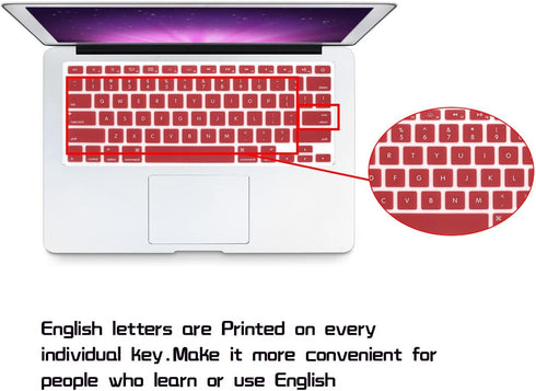 HRH Silicone Keyboard Cover Skin for MacBook Air 13, MacBook Pro 13/15/17, Red Wine, Older USA Layout