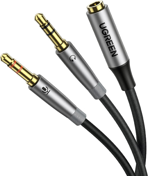 UGREEN Headphone Splitter Adapter, 3.5mm 2 Male to Female Smartphone Headset Cable Mic and Speaker Combo for PC Audio