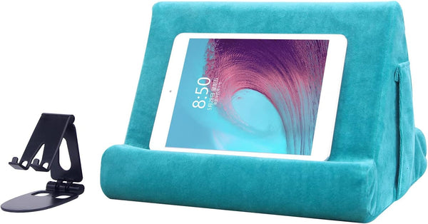 Tablet Stand Multi-Angle Lazy Holder with Soft Pad, Net Pocket & Phone Stands for Lap, Knee, Sofa, and Bed (Light Blue)