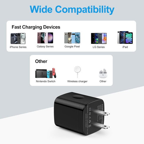 USB Charger Block, 2-Pack Wall Charger (5V, 1A) for iPhone & Samsung Galaxy Devices, Google Pixel