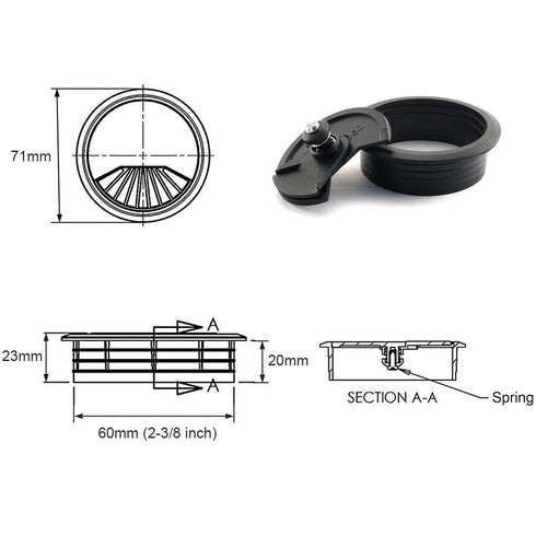 HJ Garden 2pcs Desk Wire Cord Cable Grommets, 2.8"L x 2.8"W Hole Cover for Office PC Cable Organizer, Black