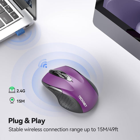 TECKNET Wireless Mouse - 2.4G Ergonomic Optical Mouse for Laptop, PC, 6 Buttons, 2600 DPI